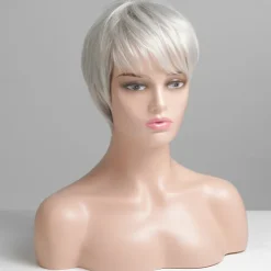 Human Hair Blend Wig Short Straight Pixie Cut Short Hairstyles 2020 Straight Short Side Part Machine Made Women's Natural Black #1B Medium Auburn#30 Strawberry Blonde / Light Blonde 8 inch