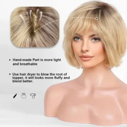 Human Hair Blend Wig Short Natural Straight Pixie Cut Side Part Layered Haircut Asymmetrical Brown Cosplay Curler & straightener Natural Hairline Capless Brazilian Hair Women's All Black / Blonde 14