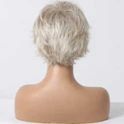 Human Hair Blend Wig Short Straight Natural Straight Bob Pixie Cut Side Part Layered Haircut Blonde Cosplay Curler & straightener Natural Hairline Capless Burmese Hair Women's All Sliver White 8 inch