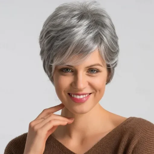 Human Hair Blend Wig Short Natural Straight Pixie Cut Blonde Red Mixed Color Fashionable Design Easy dressing Comfortable Machine Made Women's Dark Wine Black / Grey Beige Blonde / Bleached Blonde 8