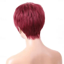 Human Hair Blend Wig Short Natural Straight Pixie Cut Blonde Red Mixed Color Fashionable Design Easy dressing Comfortable Machine Made Women's Dark Wine Black / Grey Beige Blonde / Bleached Blonde 8