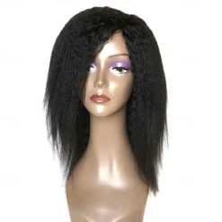 Human Hair Wig Long kinky Straight With Bangs Natural Party Fashion Best Quality Capless Brazilian Hair Women's Natural Black #1B 12 inch 14 inch 16 inch New Year Daily Thanksgiving