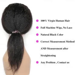 Human Hair Wig Short Medium Length kinky Straight Yaki Straight Side Part With Bangs Black Natural Color Natural Black Women Adjustable Thick Machine Made Capless Brazilian Hair All Natural Black #1B