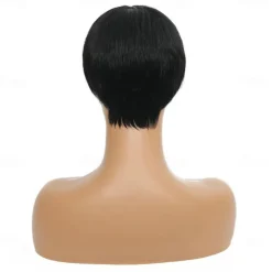 Human Hair Wig Short Natural Straight Pixie Cut Natural Black Adjustable Natural Hairline For Black Women Machine Made Capless Brazilian Hair Women's Natural Black #1B 6 inch Daily Wear Party