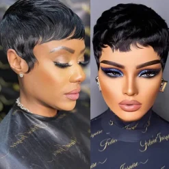 Human Hair Wig Short Natural Wave Pixie Cut Blonde Burgundy Natural Black Adjustable Natural Hairline For Black Women Machine Made Capless Brazilian Hair All Natural Black #1B Medium Auburn#30 Dark