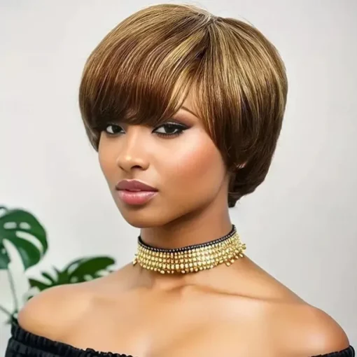 Human Hair Wig Short Natural Straight Pixie Cut Short Bob Side Part Layered Haircut Natural Designers Natural Hairline Capless Brazilian Hair Women's Natural Black #1B Black / Dark Wine Medium Brown#4