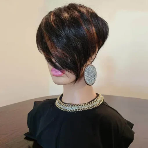 Human Hair Wig Short Straight Asymmetrical Dark Brown Soft Party Women Capless Brazilian Hair Women's Ombre Black / Medium Auburn 8 inch Party / Evening Daily Daily Wear