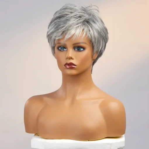 Human Hair Wig Short Straight With Bangs Dark Gray Soft Party Women Capless Brazilian Hair Women's Grey 8 inch Party / Evening Daily Daily Wear