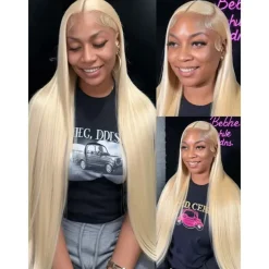 Human Hair 13x4 Lace Front Wig Free Part Peruvian Hair Natural Straight Blonde Wig 150% Density with Baby Hair Glueless Pre-Plucked For wigs for black women Long Human Hair Lace Wig