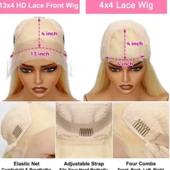 Human Hair 13x4 Lace Front Wig Free Part Peruvian Hair Natural Straight Blonde Wig 150% Density with Baby Hair Glueless Pre-Plucked For wigs for black women Long Human Hair Lace Wig