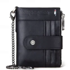 HUMERPAUL Men Wallets Slim Leather Bifold Hasp Short Male Purse Coin Pouch Multi-functional Cards Wallet Chain Bag Quality