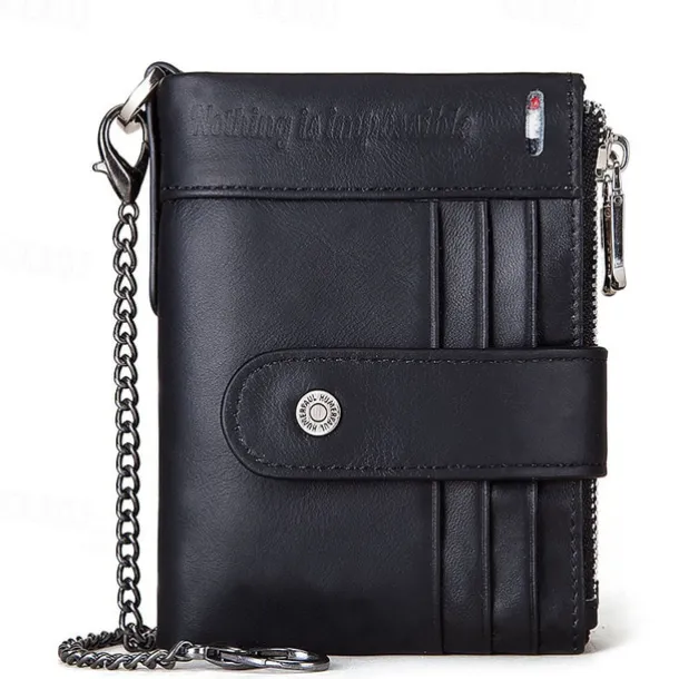 HUMERPAUL Men Wallets Slim Leather Bifold Hasp Short Male Purse Coin Pouch Multi-functional Cards Wallet Chain Bag Quality