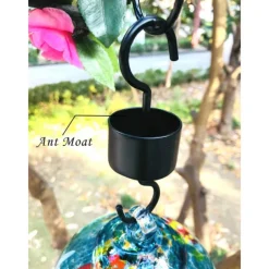 Hummingbird Feeder,Glass Bird Feeder with Color Hand Blown Glass,Leakproof Nectar Capacity Hummingbird Feeders, Garden Bird Feeders with Ant Moat Hook Easy to Clean & Filling