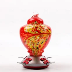 Hummingbird Feeder,Glass Bird Feeder with Color Hand Blown Glass,Leakproof Nectar Capacity Hummingbird Feeders, Garden Bird Feeders with Ant Moat Hook Easy to Clean & Filling