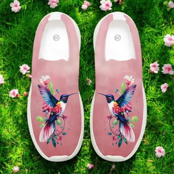Hummingbird Print Flyknit Sneakers with Breathable Upper, Flexible Sole and Comfortable Design for Everyday Casual Outfits