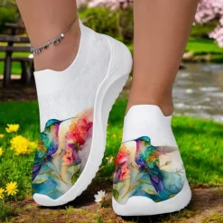 Hummingbird Print Flyknit Sneakers with Breathable Upper, Flexible Sole and Comfortable Design for Everyday Casual Outfits