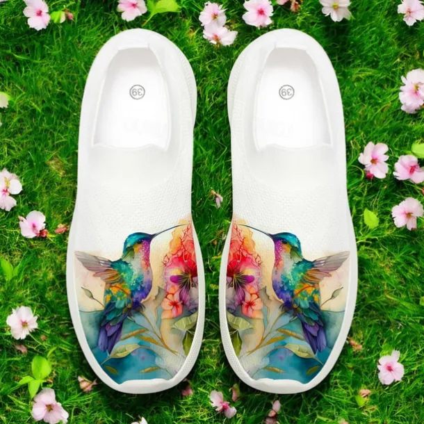 Hummingbird Print Flyknit Sneakers with Breathable Upper, Flexible Sole and Comfortable Design for Everyday Casual Outfits