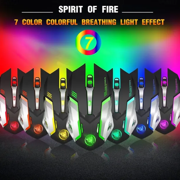HXSJ M10 2.4Ghz Wireless Gaming Mouse 2400dpi Built-in Battery Rechargeable 7 Color Backlight Breathing Comfort Gamer Mice