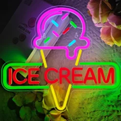 Ice Cream Neon Sign Light, Colorful LED Neon Light, USB-Powered with Brightness Control for Cafe, Shop, Bedroom, Restaurant Wall Decor