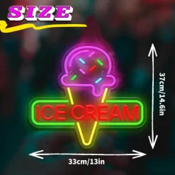 Ice Cream Neon Sign Light, Colorful LED Neon Light, USB-Powered with Brightness Control for Cafe, Shop, Bedroom, Restaurant Wall Decor