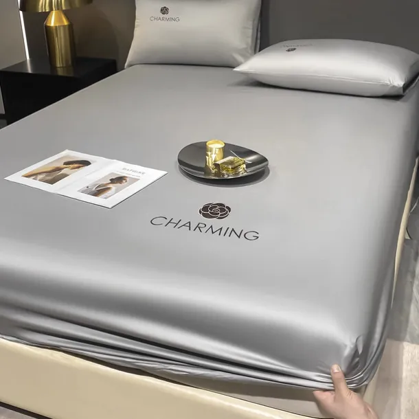 Ice Silk Bed Sheet Three-piece Set Washable Summer Embroidery Cool Mat Bed Cover Dust Cover Light Luxury Bed Cover Mattress Cover