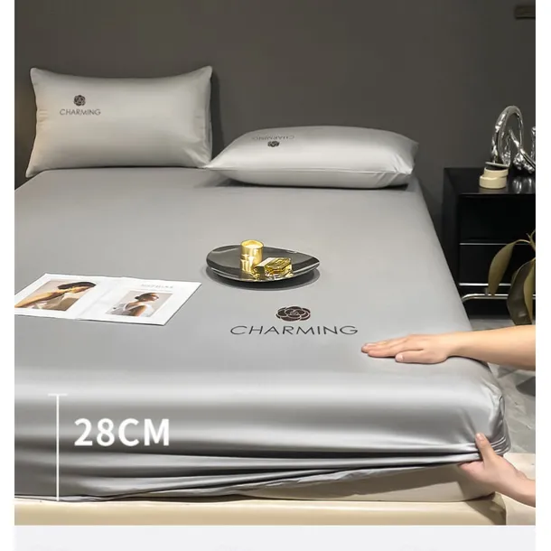 Ice Silk Bed Sheet Three-piece Set Washable Summer Embroidery Cool Mat Bed Cover Dust Cover Light Luxury Bed Cover Mattress Cover