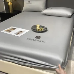 Ice Silk Bed Sheet Three-piece Set Washable Summer Embroidery Cool Mat Bed Cover Dust Cover Light Luxury Bed Cover Mattress Cover