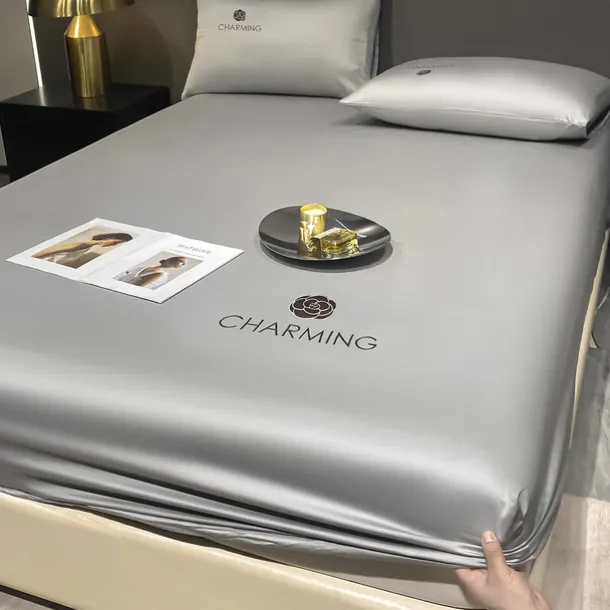 Ice Silk Bed Sheet Three-piece Set Washable Summer Embroidery Cool Mat Bed Cover Dust Cover Light Luxury Bed Cover Mattress Cover