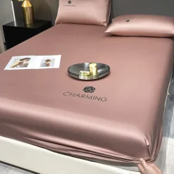 Ice Silk Bed Sheet Three-piece Set Washable Summer Embroidery Cool Mat Bed Cover Dust Cover Light Luxury Bed Cover Mattress Cover