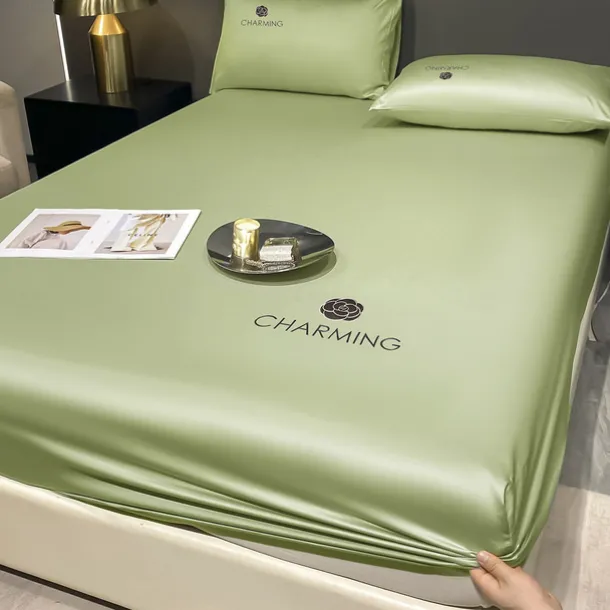 Ice Silk Bed Sheet Three-piece Set Washable Summer Embroidery Cool Mat Bed Cover Dust Cover Light Luxury Bed Cover Mattress Cover