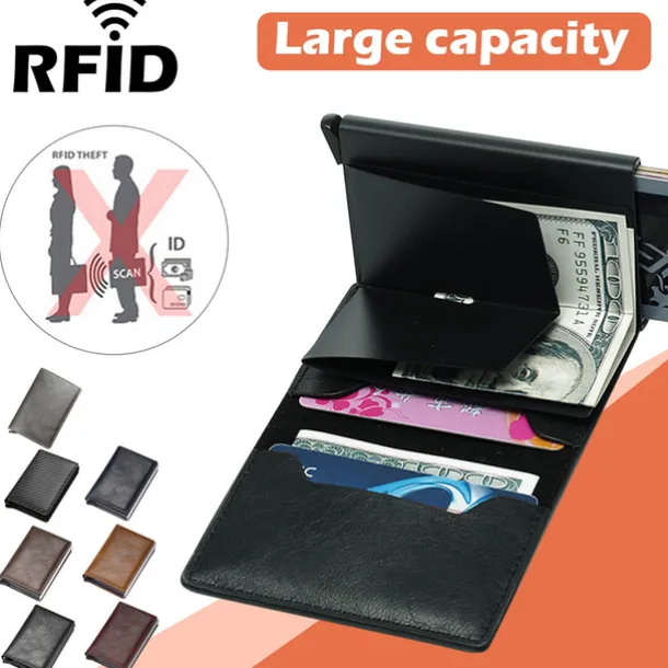 ID Credit Bank Card Holder Wallet Luxury Brand Men Anti Rfid Blocking Protected Magic Leather Slim Mini Small Money Wallets Case