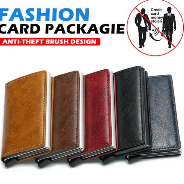 ID Credit Bank Card Holder Wallet Luxury Brand Men Anti Rfid Blocking Protected Magic Leather Slim Mini Small Money Wallets Case