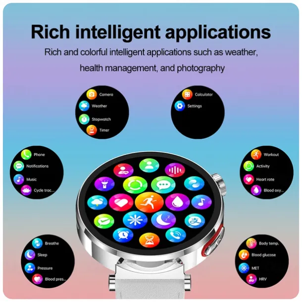 iMosi ECG PPG Women Smart Watch 1.27 inch Full Touch Screen Bluetooth Call Temperature Monitoring Pedometer Compatible with Android iOS Hands-Free Calls Waterproof IP68