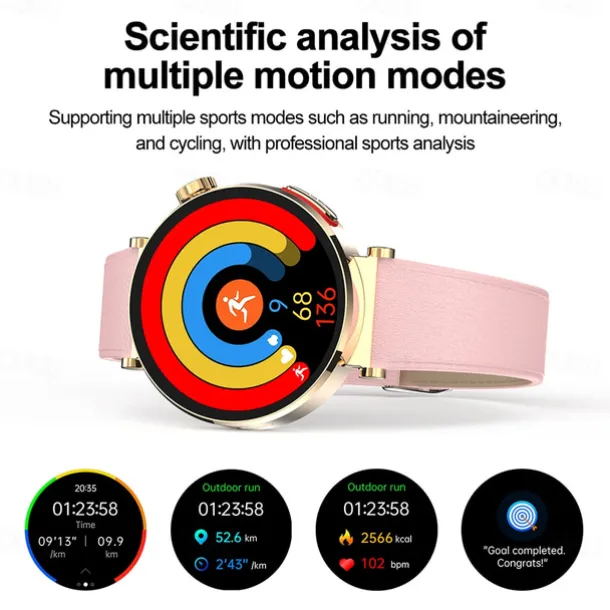 iMosi ECG PPG Women Smart Watch 1.27 inch Full Touch Screen Bluetooth Call Temperature Monitoring Pedometer Compatible with Android iOS Hands-Free Calls Waterproof IP68