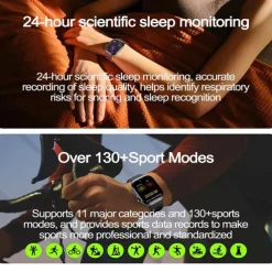 iMosi ET585 Smart Watch 2.04 inch Smartwatch Fitness Running Watch Bluetooth ECG+PPG Temperature Monitoring Pedometer Compatible with Android iOS Women Men Hands-Free Calls Waterproof Media Control