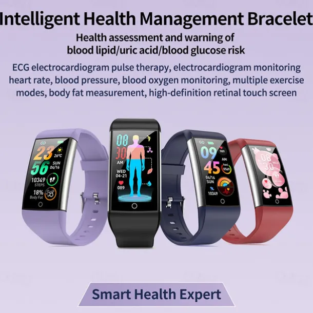 Imsoi 1.47-inch IPS Screen Blood lipid Uric Acid Blood Glucose ECG Blood Pressure Health Smart Watch Temperature Monitoring Pedometer Call Reminder Compatible with Android iOS Women Men Waterproof