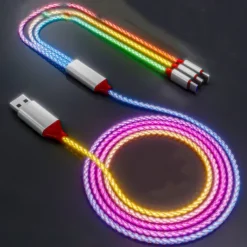 3-IN-1 6A 66W RGB Super Fast Charging Cable Type-C Micro USB Charger Cable Flow Cool Colorful Glow Data Line For iPhone Android
