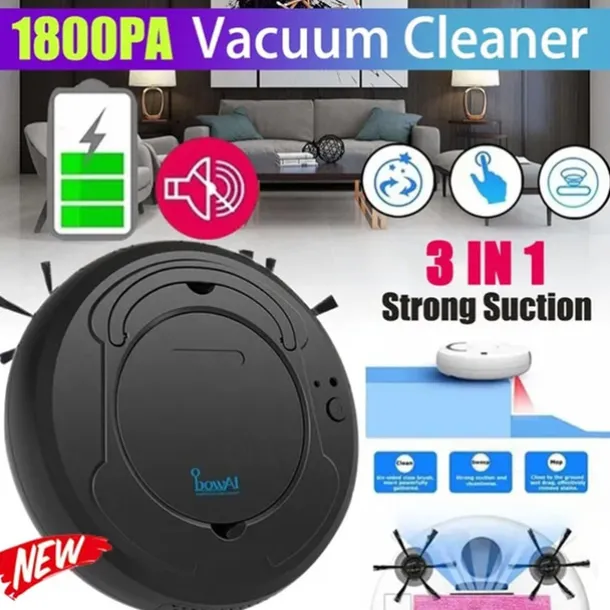 3-in-1 Auto Sweeping Robot 1800PA Strong Suction Smart Floor CleanerRechargeable Smart Sweeping Robot Dry Wet Sweeping Vacuum Cleaner Strong Suction Robot Cleaner for Home