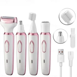 4-In-1 Cordless Electric Razor Rechargeable Portable Trimmer Set Painless Full Body Razor Eyebrow Nose Face Bikini Leg And Armpit Shaving Set