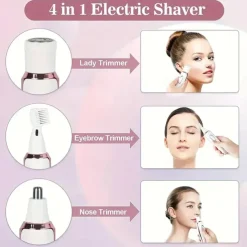 4-In-1 Cordless Electric Razor Rechargeable Portable Trimmer Set Painless Full Body Razor Eyebrow Nose Face Bikini Leg And Armpit Shaving Set