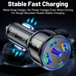 5-in-1 Dual line Car Charger 75W Quick Charge One Tow Five 3USB2PD Car Phone Charger
