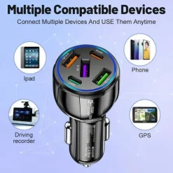5-in-1 Dual line Car Charger 75W Quick Charge One Tow Five 3USB2PD Car Phone Charger