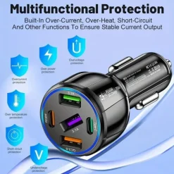 5-in-1 Dual line Car Charger 75W Quick Charge One Tow Five 3USB2PD Car Phone Charger