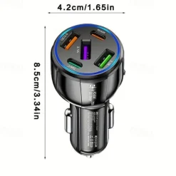 5-in-1 Dual line Car Charger 75W Quick Charge One Tow Five 3USB2PD Car Phone Charger