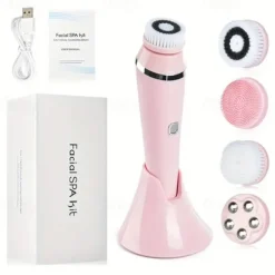 4-in-1 Electric Facial Cleansing Brush Facial Massager Facial Kit Set Face Wash Brush Facial Machine Exfoliating Brush And Face Massager Skin SPA Kit Waterproof Blackhead Acne Removal Pore Clean