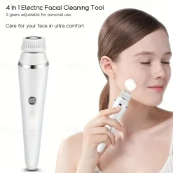 4-in-1 Electric Facial Cleansing Brush Facial Massager Facial Kit Set Face Wash Brush Facial Machine Exfoliating Brush And Face Massager Skin SPA Kit Waterproof Blackhead Acne Removal Pore Clean