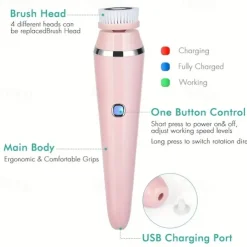 4-in-1 Electric Facial Cleansing Brush Facial Massager Facial Kit Set Face Wash Brush Facial Machine Exfoliating Brush And Face Massager Skin SPA Kit Waterproof Blackhead Acne Removal Pore Clean