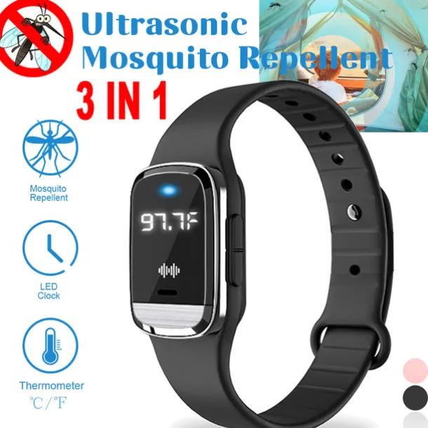 3-in-1 Intelligent Mosquito Repellent Watch – Ultrasonic Bracelet with Pedometer, Smart Anti-Mosquito Function for Indoor and Outdoor Use