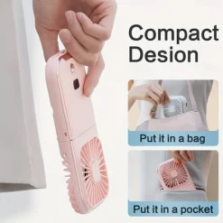 5-in-1 Mini Portable Fan – Foldable Wearable USB Fan with 3000mAh Battery, 4 Speeds for Neck, Handheld, or Desk Use