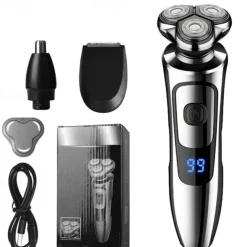 3-in-1 Multi Functional Electric Shaver with Intelligent Digital Display Three Blade Shaver with Washable 3D Floating Blade